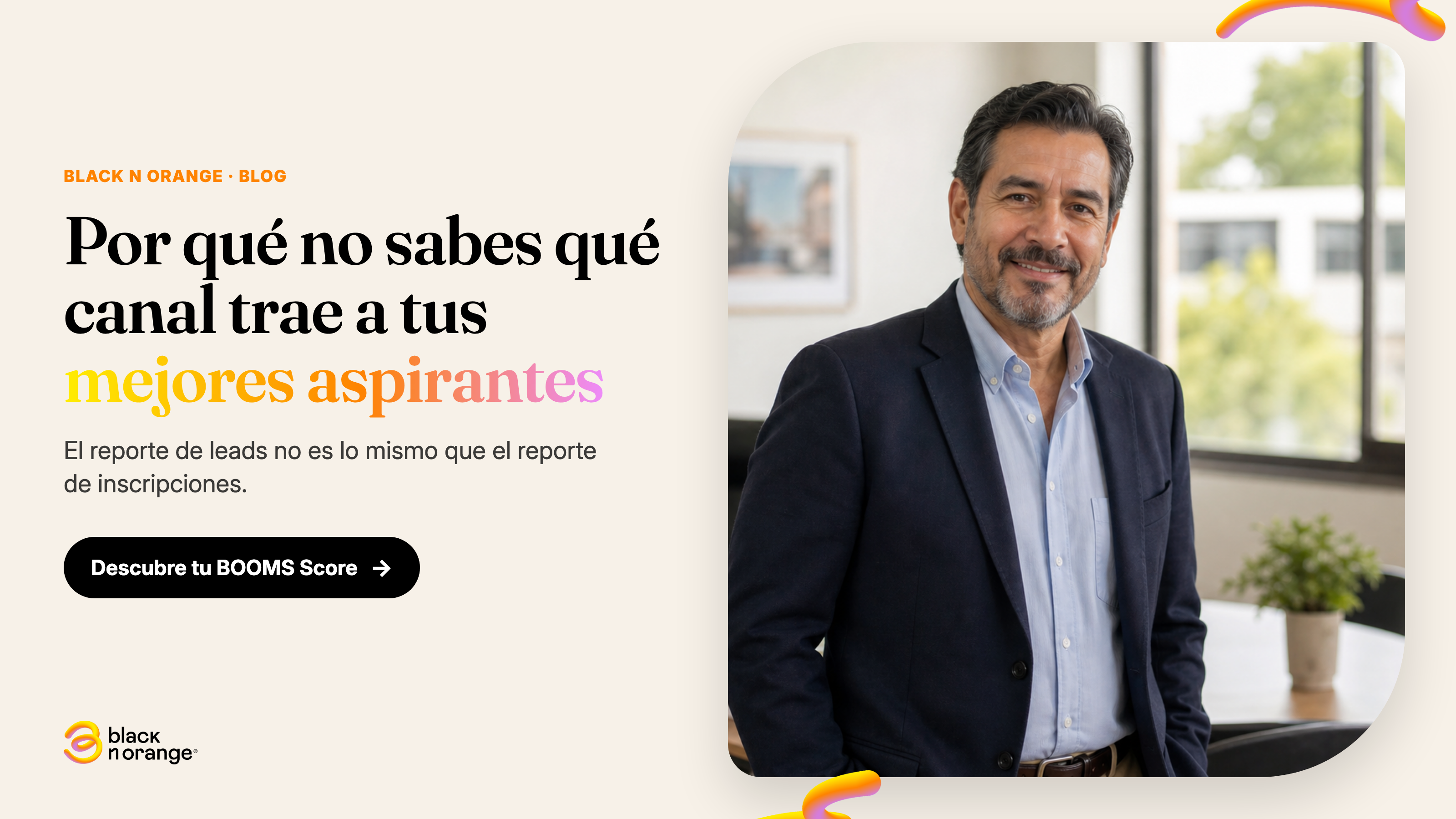 Diagrama de atribución de canal en admisiones universitarias: reporte de leads por canal frente a reporte de inscripciones reales por canal, con las fugas offline (WhatsApp, referidos, ferias) marcadas.
