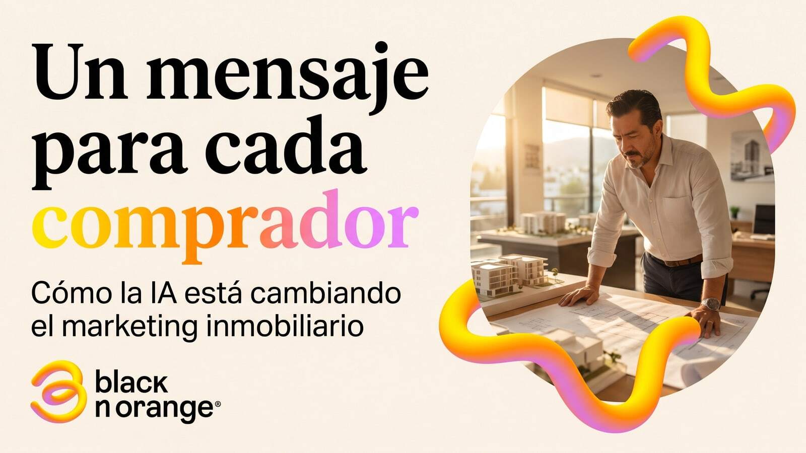 Director comercial de una desarrolladora revisando planos y perfiles de compradores en la sala de ventas